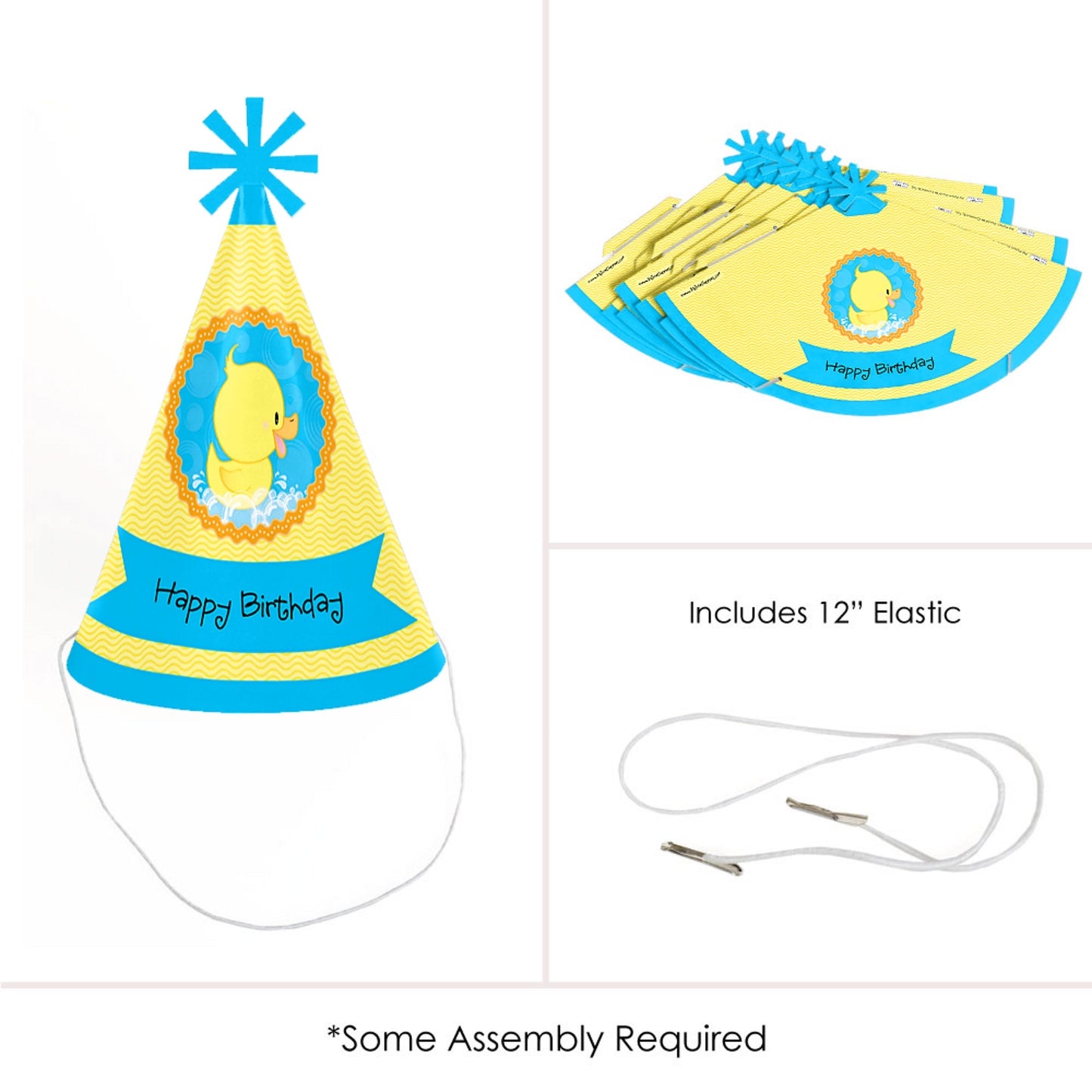 Big Dot of Happiness Ducky Duck - Cone Happy Birthday Party Hats for Kids and Adults - Set of 8 (Standard Size)