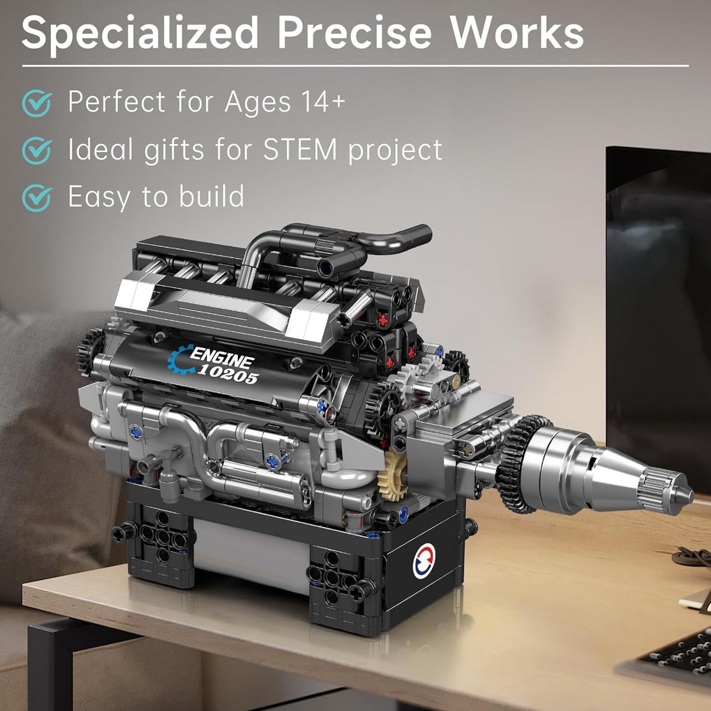 Mould King 10205 V12 Engine Building Blocks Sets, Luxury Car Engine Model kit that Run, Build Your Own STEM Model Mini Engine, 12-Cylinder Engine