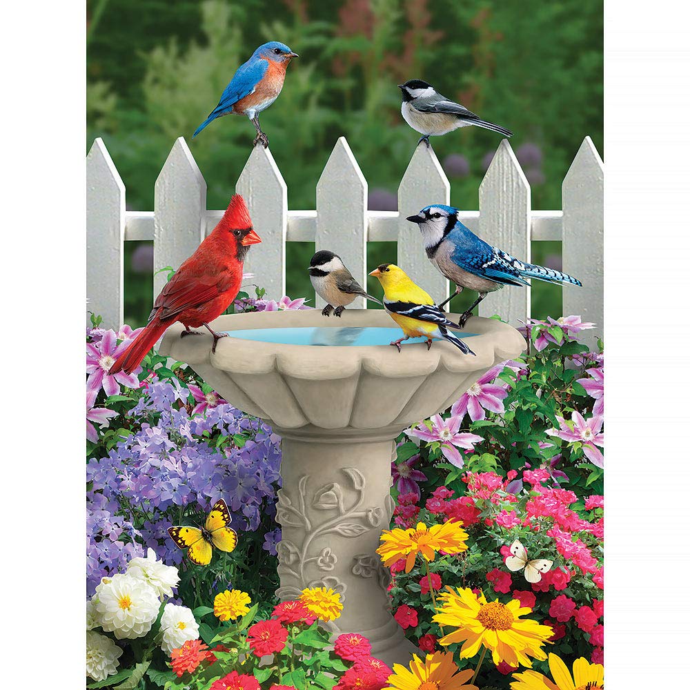 Bits and Pieces - 500 Piece Jigsaw Puzzle for Adults - Summer Garden Friends - Bird Bath Flower Fence Yard Outdoor Animal Jigsaw Puzzle by Artist Alan
