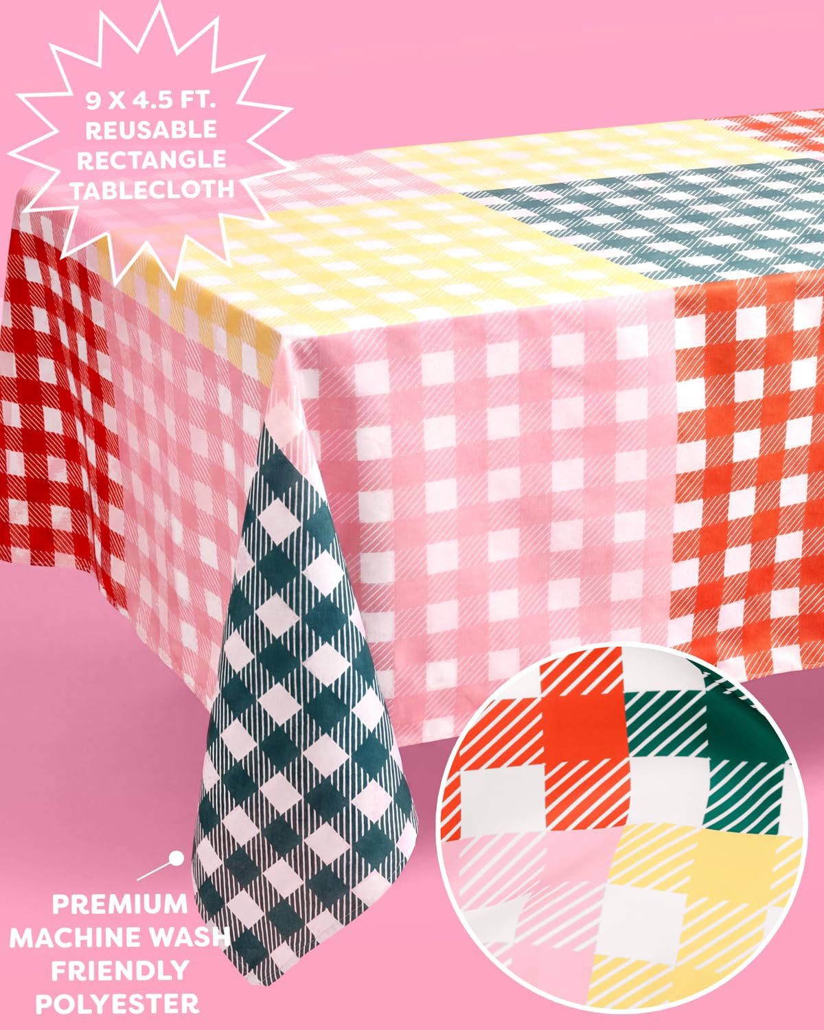 xo, Fetti Gingham Checkered Fabric Tablecloth 9ft | Camp Bachelorette Party