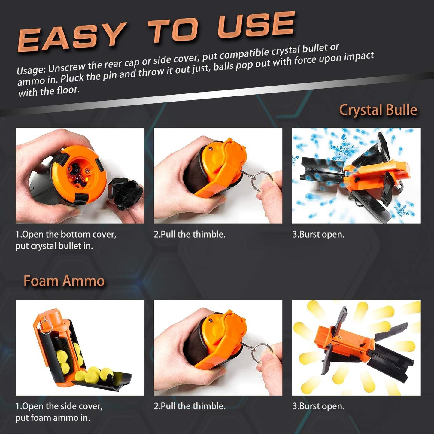 Ruibytree CS Tactical Plastic Toy Grenade for Nerf Rival Battle Game, 2Pack