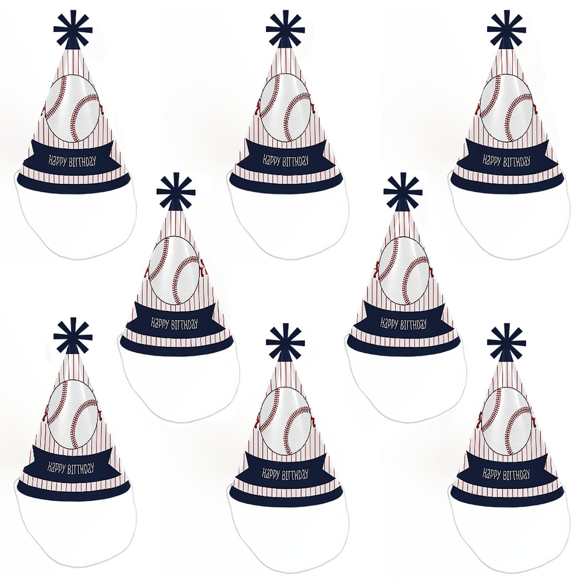 Big Dot of Happiness Batter Up - Baseball Cone Happy Birthday Party Hats for Kids and Adults Set 8 (Standard Size)