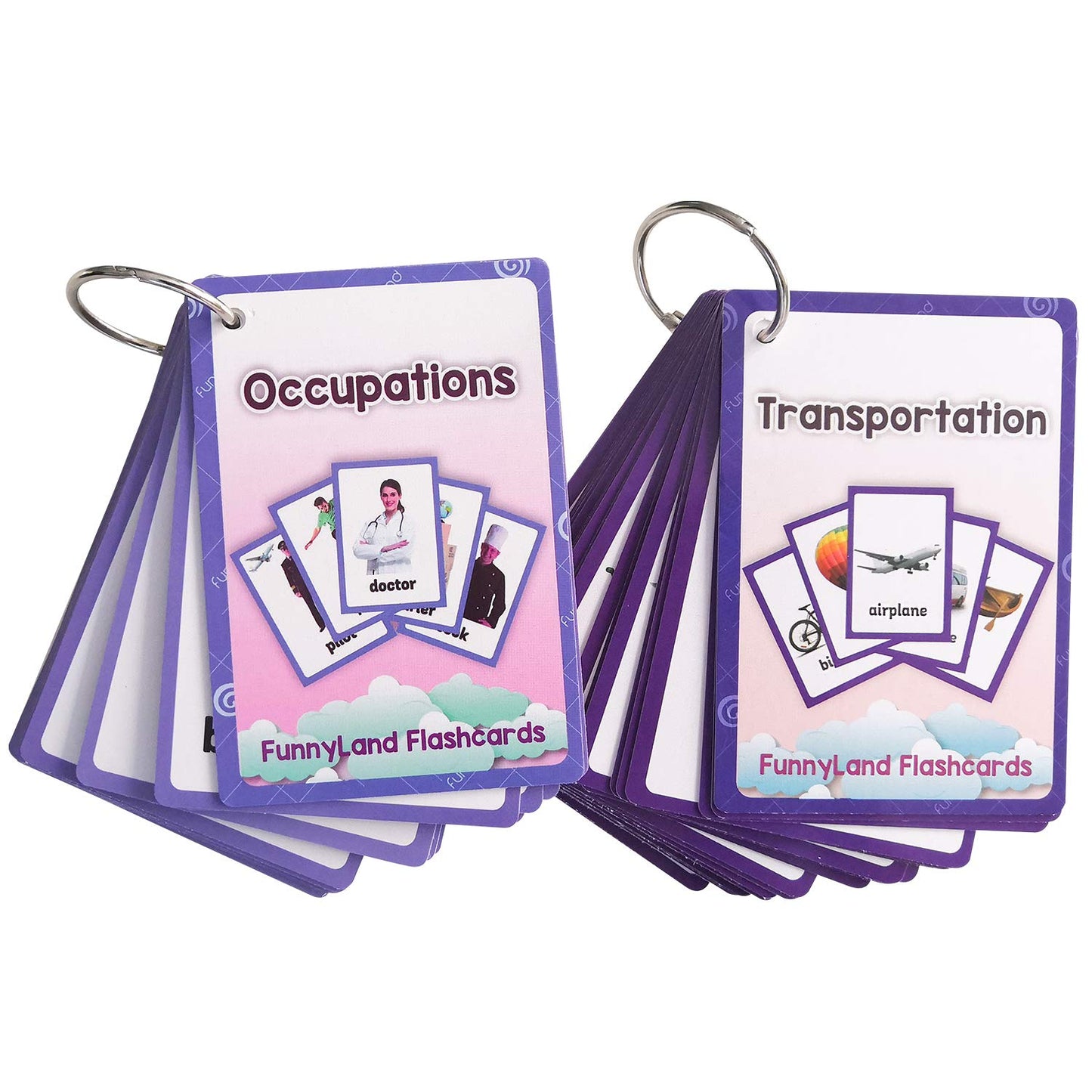 Occupations,Transportation 2 Sets of English Flash Cards Kids Pocket Card Learning Baby Toys for Children Pre-Kindergarten