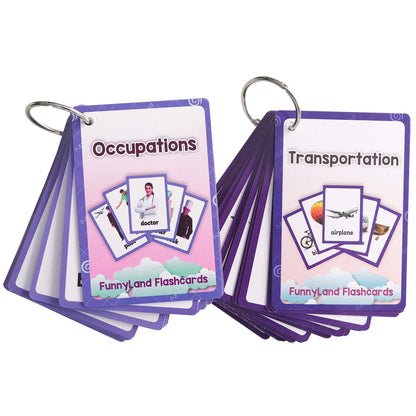 Occupations,Transportation 2 Sets of English Flash Cards Kids Pocket Card Learning Baby Toys for Children Pre-Kindergarten