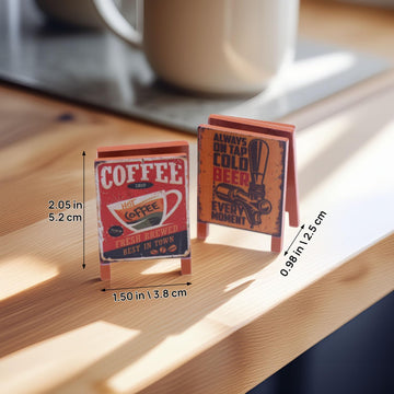 Set of 2 Miniature A-Frame Signs, Double-Sided Coffee & Beer Wood Signboards for 1:12 Scale Dollhouse, Retro Cafe Bar Decor Accessories for Adult