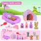 45Pcs Pet Pretend Play Toy Dollhouse Playset Accessories,Cat Puppy Dog Hamster Realistic Animals Tiny Mini Figures Furniture,Vet Care Center Preschool