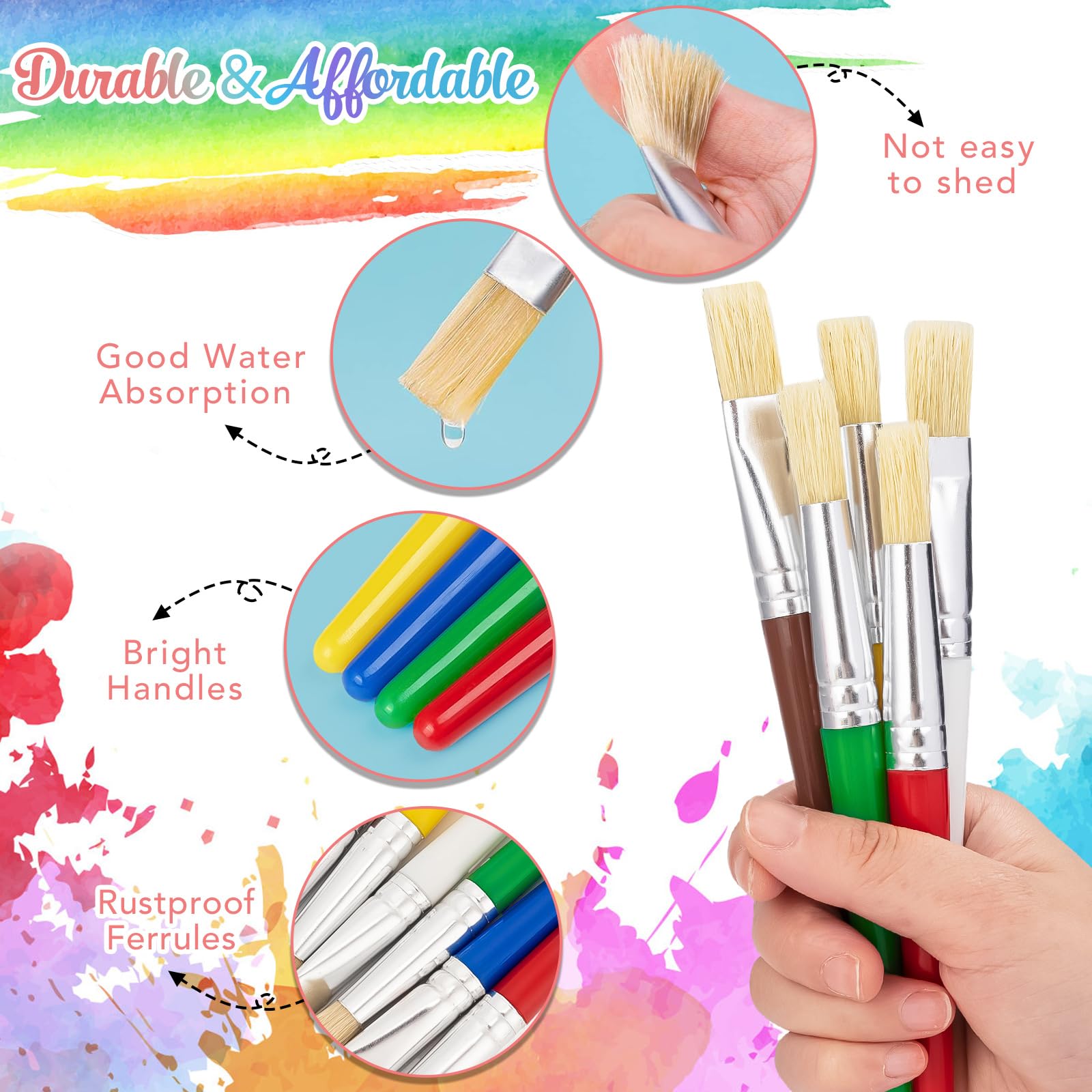 Paint Brushes for Kids, 10 Pcs Big Washable Chubby Toddler Paint Brushes, Easy to Clean & Grip Round and Flat Preschool Paint Brushes with No Shed