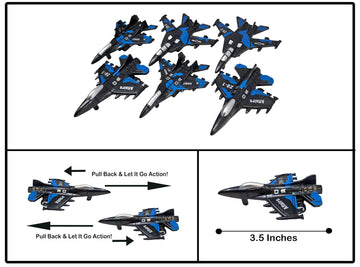 12 PIeces Camo Black Military Fighter Jet Toy Set, 3.5 Inches, Pull-Back-and-Release Action