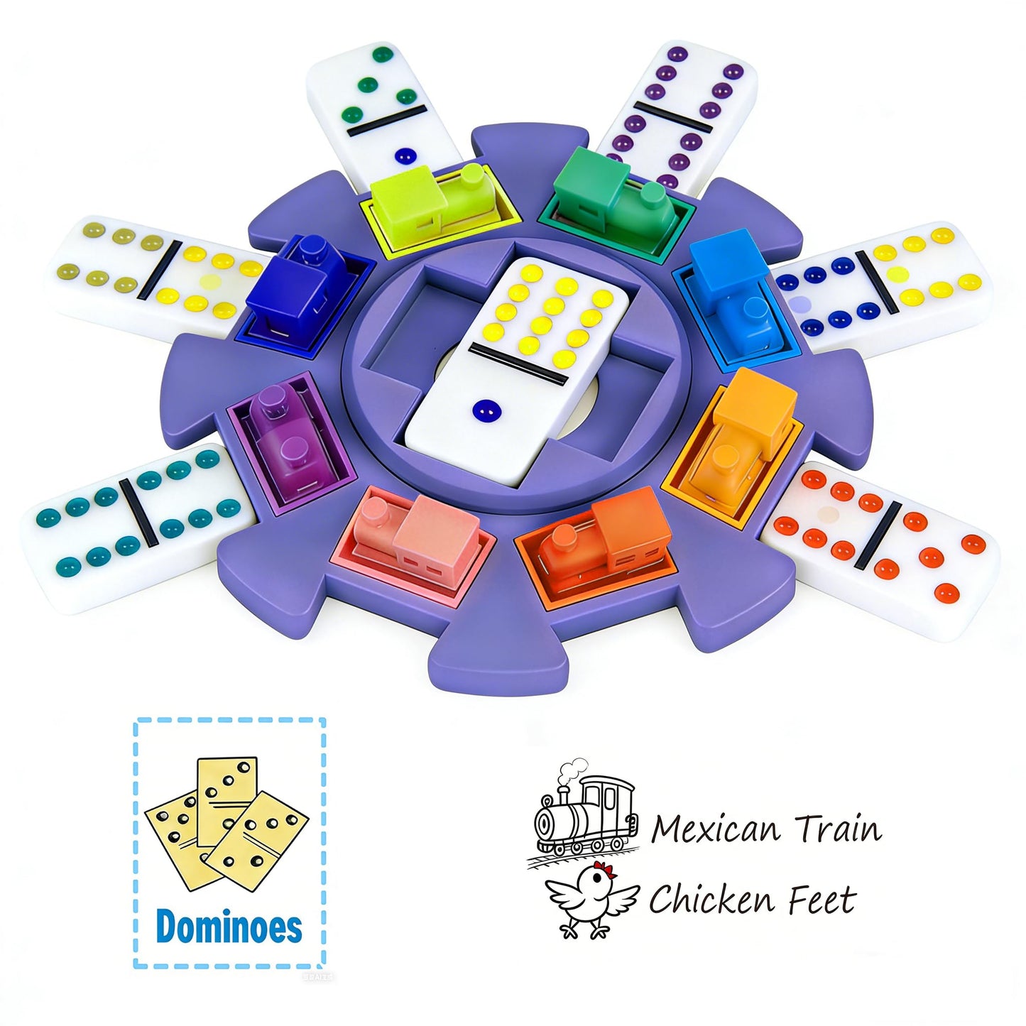 Mexican Train Dominoes Hub with 8 Train Markers for Mexican Train Game