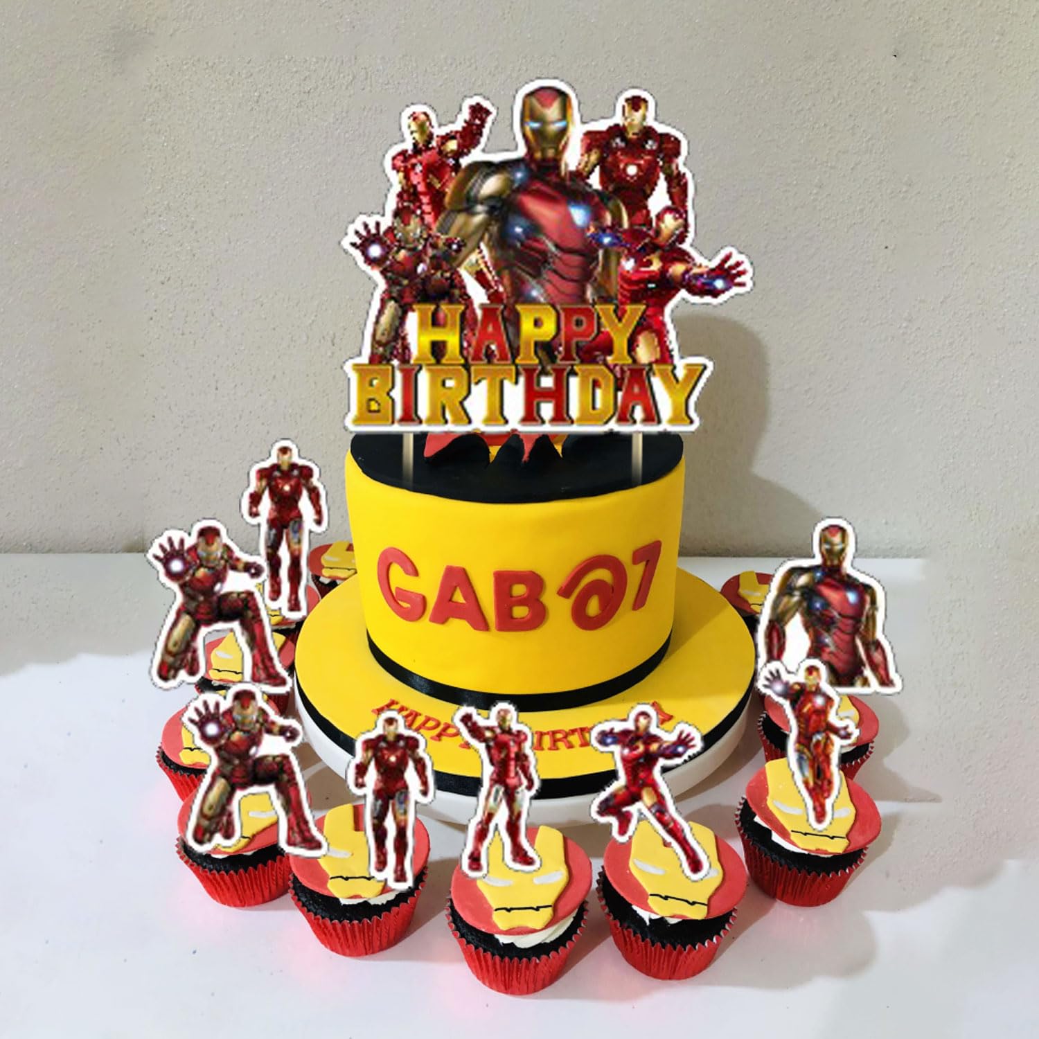 PINUO ???????? ?????? Birthday Party Decorations,Iron Hero Party Supplies Includes Cartoon Iron Hero Birthday Banner Balloons Cupcake Toppers Cake Topper
