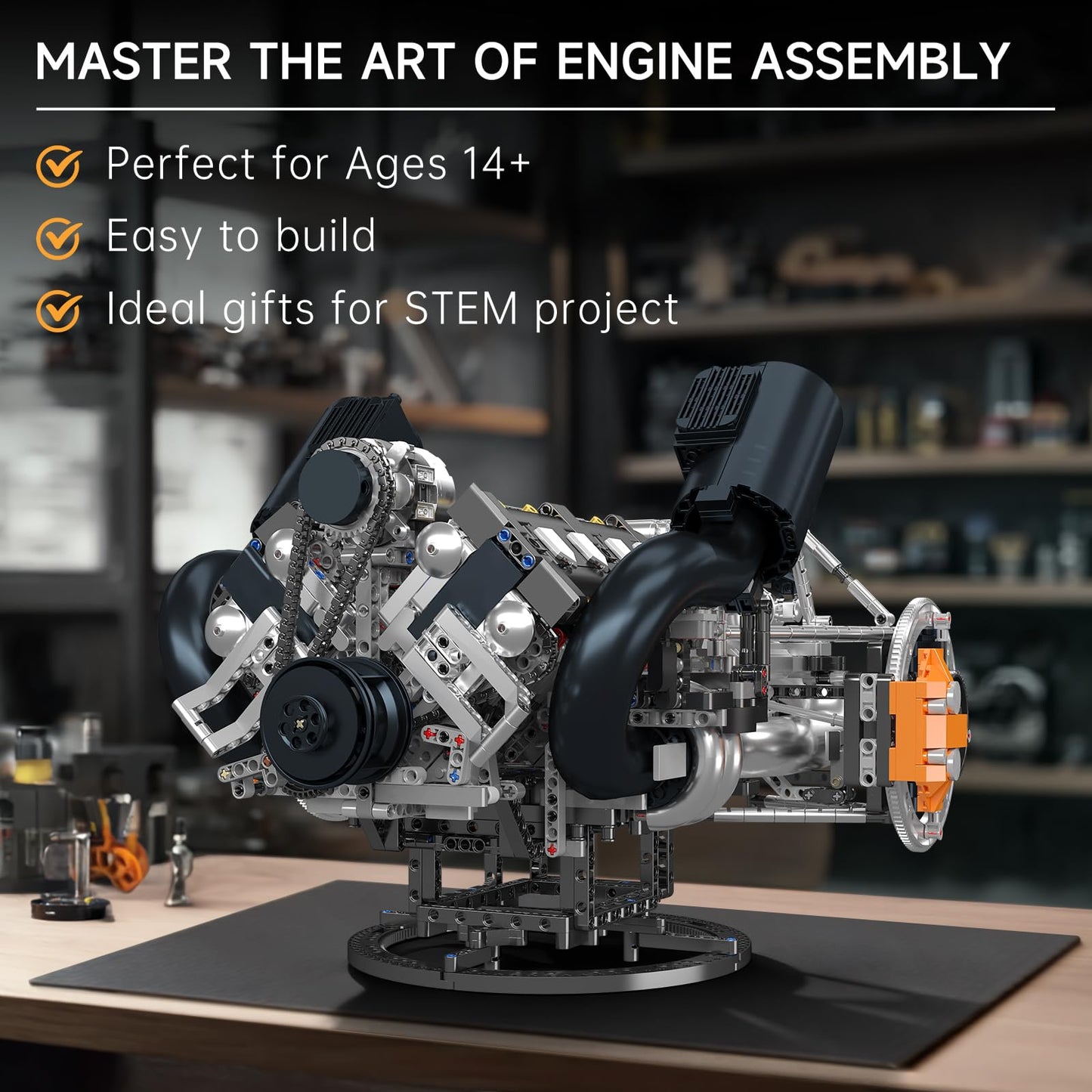 Mould King V8 Engine Building Blocks Sets, V8 Engine Model kit, Build Your Own STEM Model Engine, 8-Cylinder Car Engine Building Engineering Toys