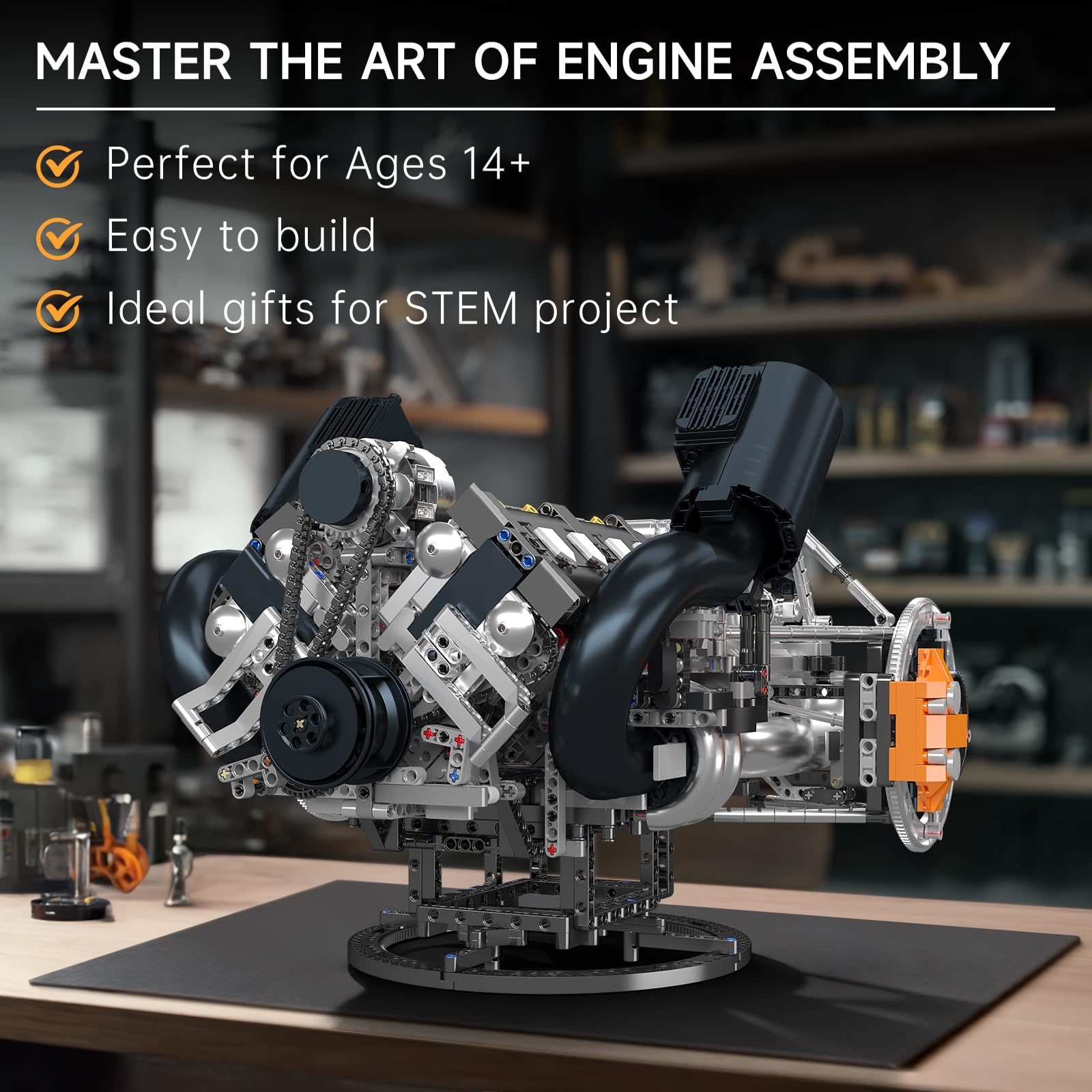 Mould King V8 Engine Building Blocks Sets, V8 Engine Model kit, Build Your Own STEM Model Engine, 8-Cylinder Car Engine Building Engineering Toys