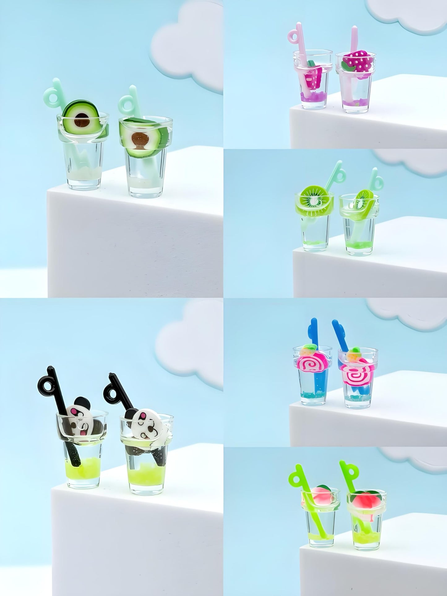 11 Pcs Miniature Dollhouse Drinks Set - Resin Glass Cup and Fruit Beverage Bottles, Simulated Drink Models for Summer Leisure-Themed Decor Decor, 1.07