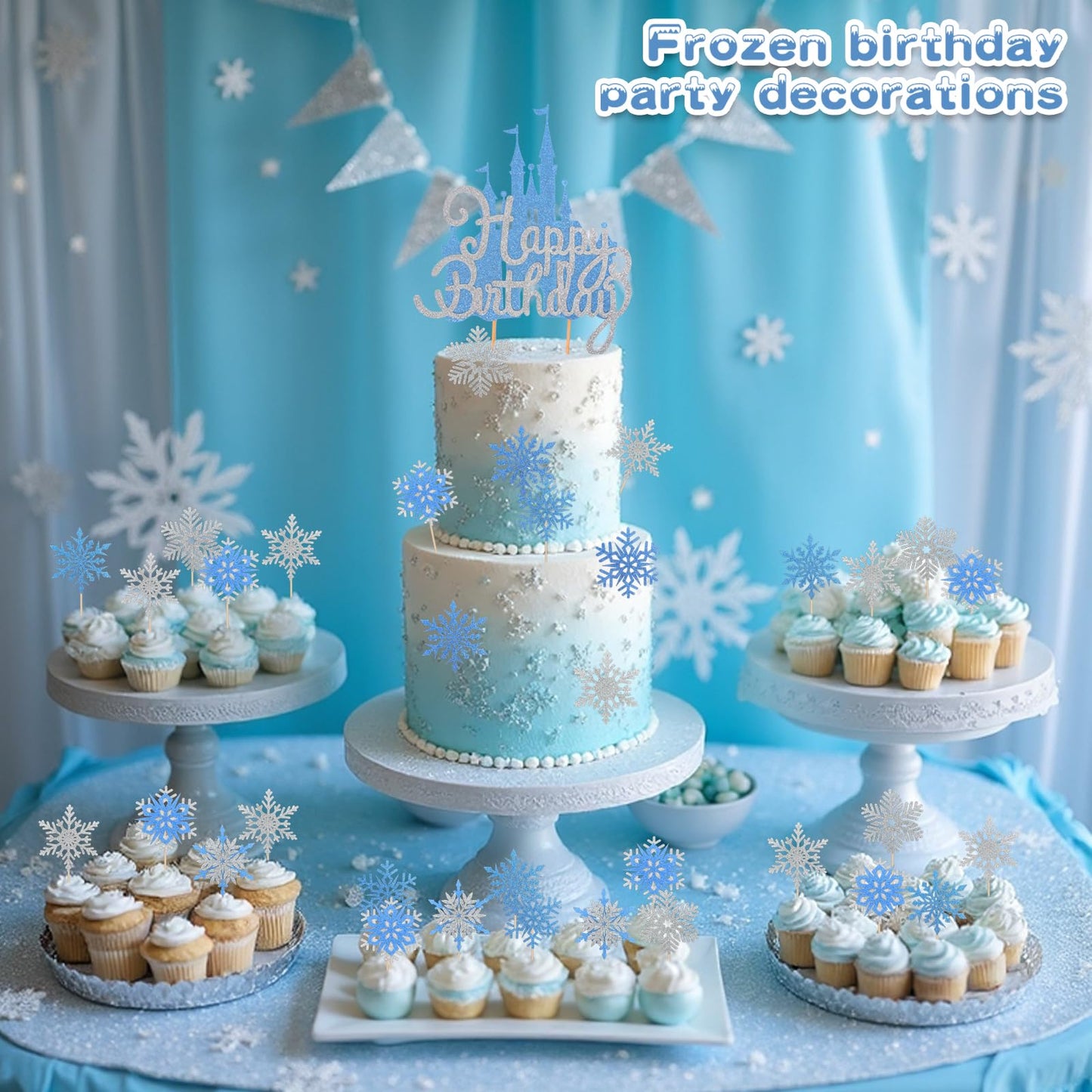 2Pcs Frozen Cake Toppers for Princess Winter Wonderland Theme Party Decor
