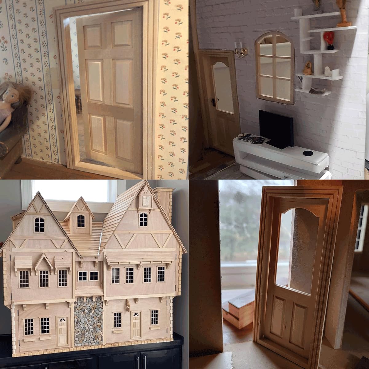 Dollhouse Doors, Wooden Miniature Dollhouse Furniture Door Frame for Dolls Houses Decoration-1: 12 Scale