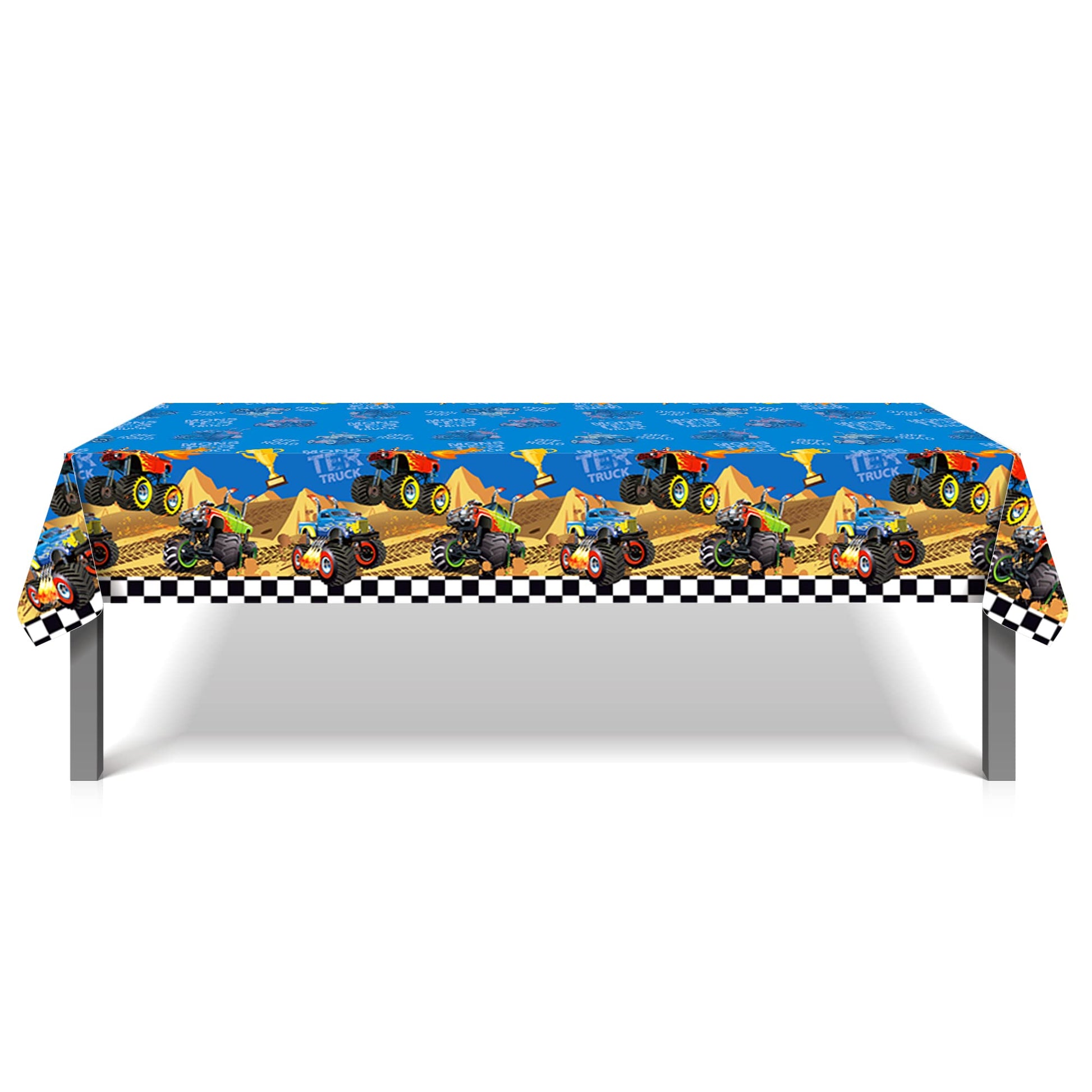 Partystadl 2 Pcs Monster Truck Party Tablecloth, Disposable Plastic Blue Rectangular Table Cloth Race Car Table Cover for Kids Monster Truck Themed