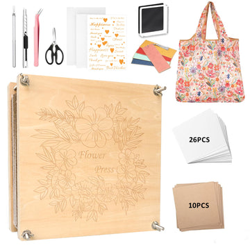 KAXYEW Large Flower Press Kit, 11"x11" Wooden Flowers Pressing Boards with Storage Bag, DIY Pressed Flowers Art - Fridge Magnet Bookmark Art Craftst