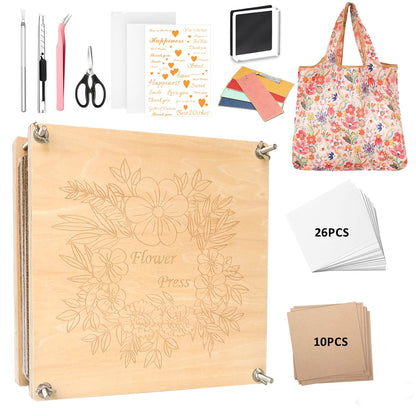 KAXYEW Large Flower Press Kit, 11"x11" Wooden Flowers Pressing Boards with Storage Bag, DIY Pressed Flowers Art - Fridge Magnet Bookmark Art Craftst