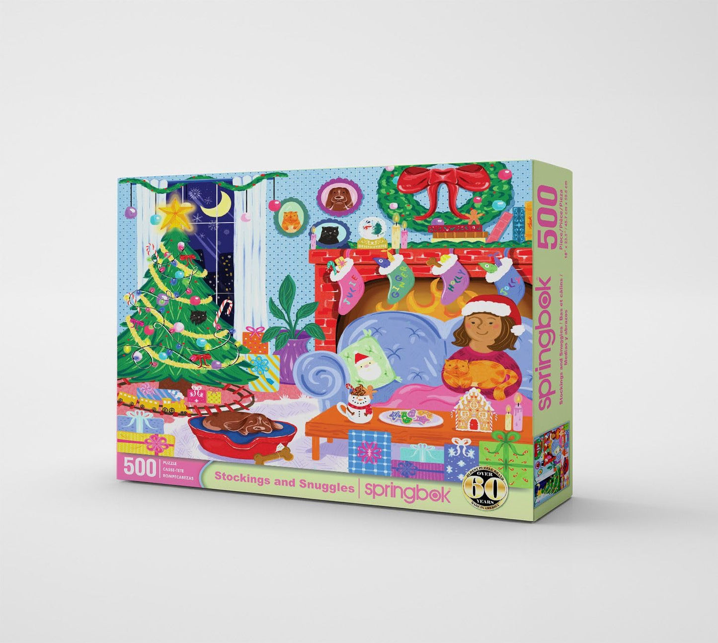 Springbok Stockings and Snuggles 500 Piece Jigsaw Puzzle for Adults and Family - Christmas and Holiday Puzzle - Unique Cut Pieces - Made in USA