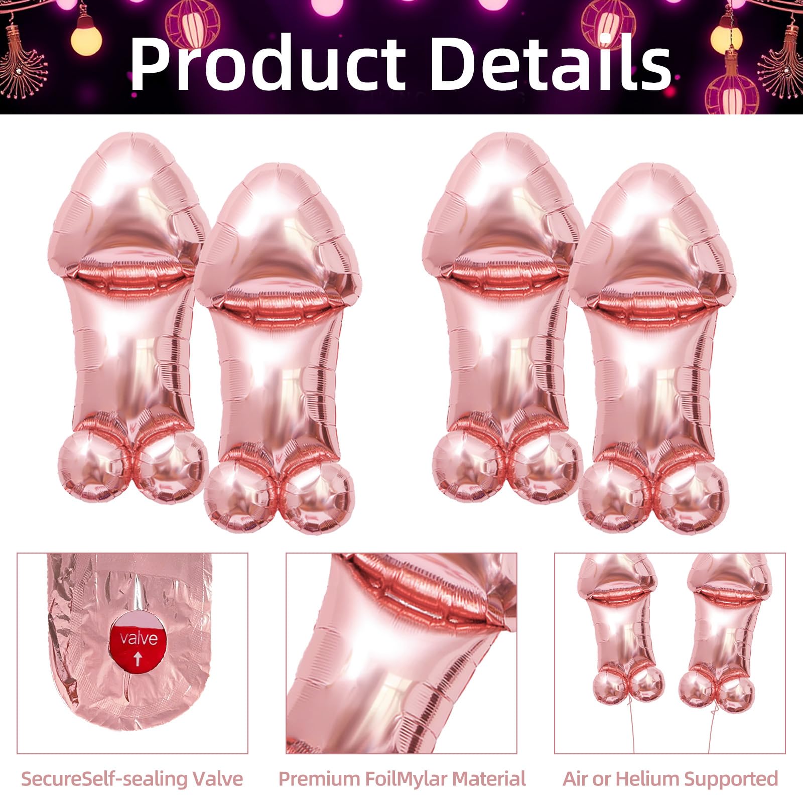 4 Pieces 40 Inch Giant Rose Gold Bachelorette Party Foil Balloons, Fun Naughty Mylar Balloons for Bridal Shower, Hen Night, Girls’ Night Out,
