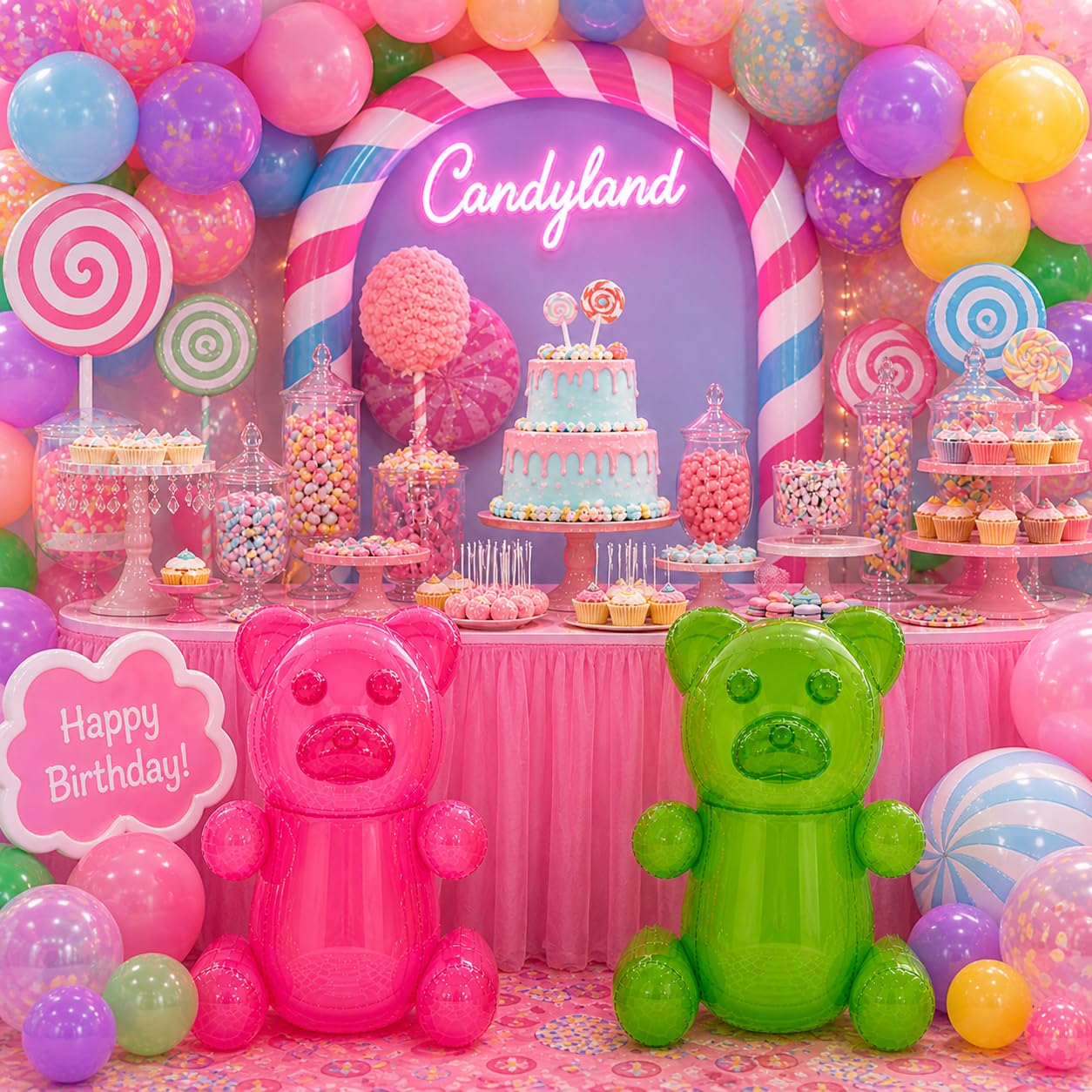 4E's Novelty Huge 3ft Inflatable Gummy Bears - 2 Pack 36" Giant Inflatable Gummy Bear Party Decor Party Pool Toys for Kids, for Candyland Birthday