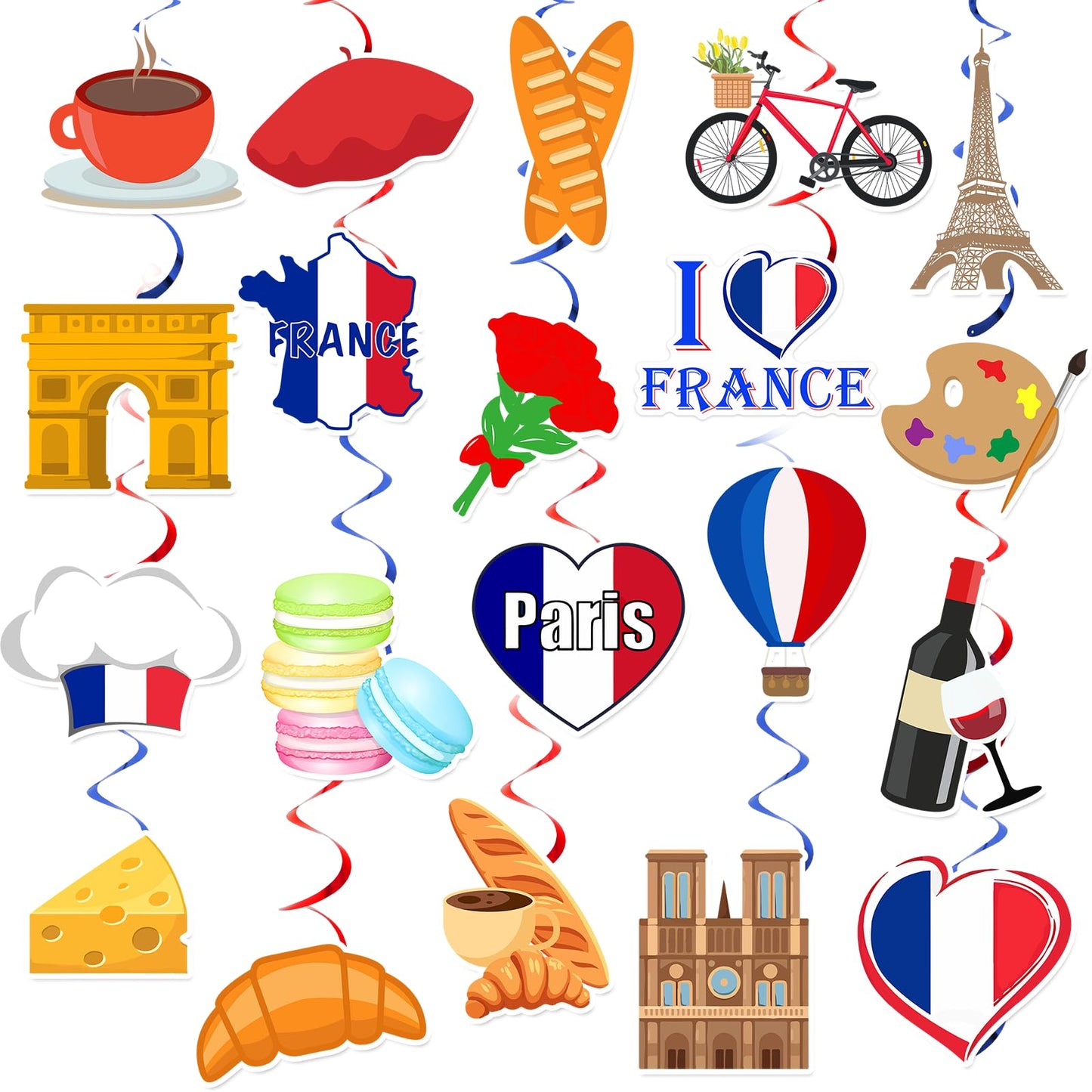 40 Pcs French Hanging Swirls Paris Themed Party Decorations Paris Birthday Party Decorations Eiffel Yower Ceiling Hanging Decor for Bastille Day