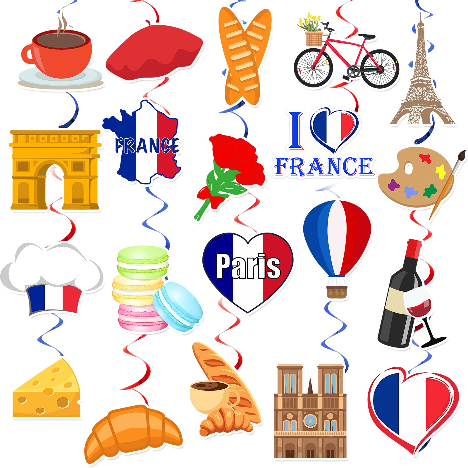 40 Pcs French Hanging Swirls Paris Themed Party Decorations Paris Birthday Party Decorations Eiffel Yower Ceiling Hanging Decor for Bastille Day