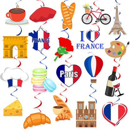 40 Pcs French Hanging Swirls Paris Themed Party Decorations Paris Birthday Party Decorations Eiffel Yower Ceiling Hanging Decor for Bastille Day