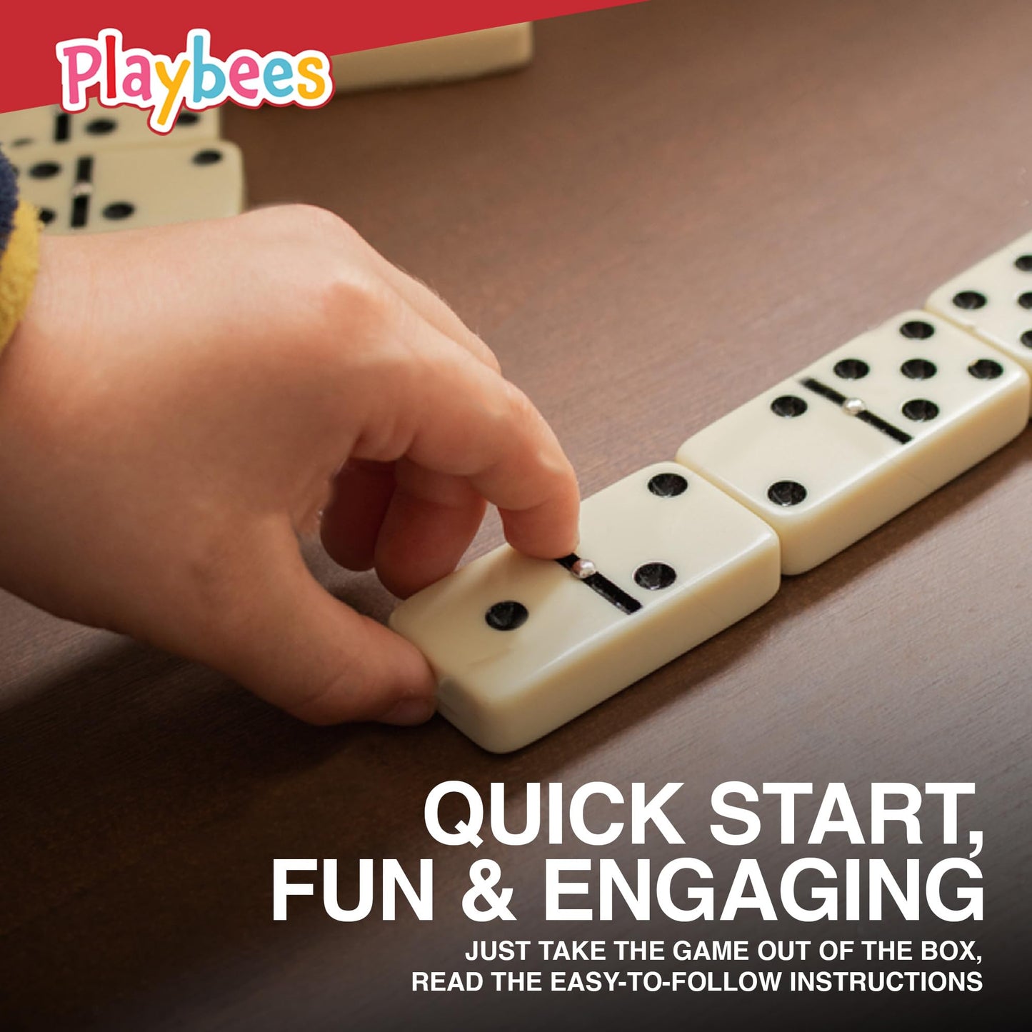 Playbees Premium Double Six Dominoes Set - 28 Classic Tiles in Faux Leather Case - Fun Educational Toy for Kids, Boys, Girls, Classroom Kit, Classic