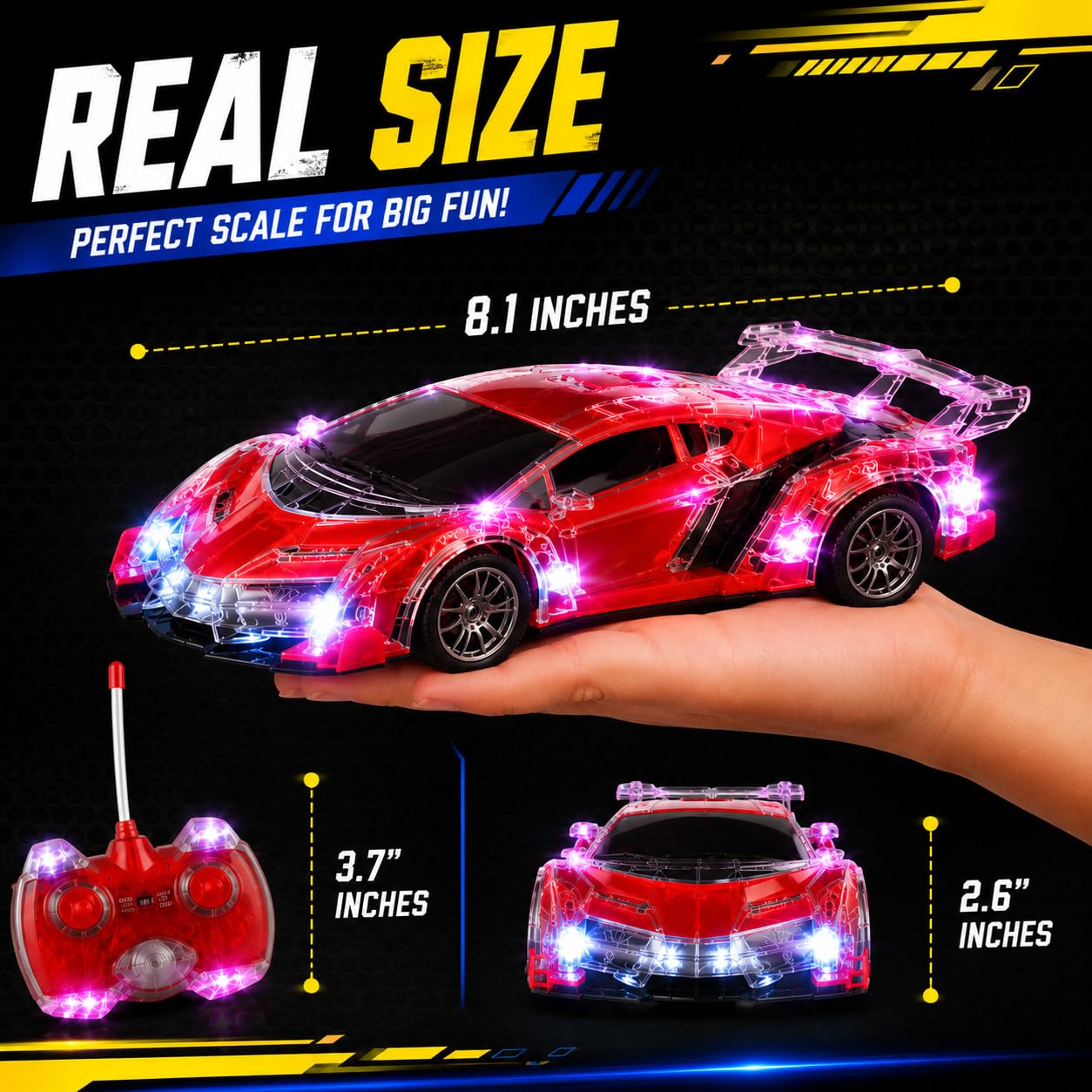 Liberty Imports Light-Up Remote Control Sports Car, Racing Toy, 1:20 Scale