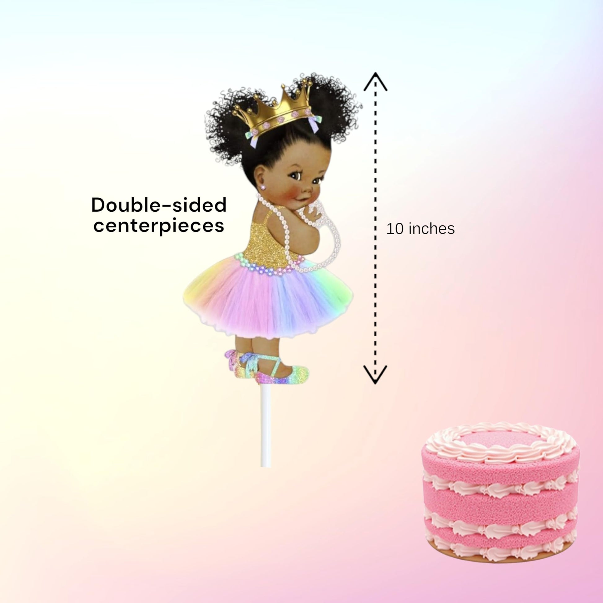 Rainbow Princess African American Centerpieces Table Decoration, Diaper Toppers Unicorn Princess Table Party Decoration