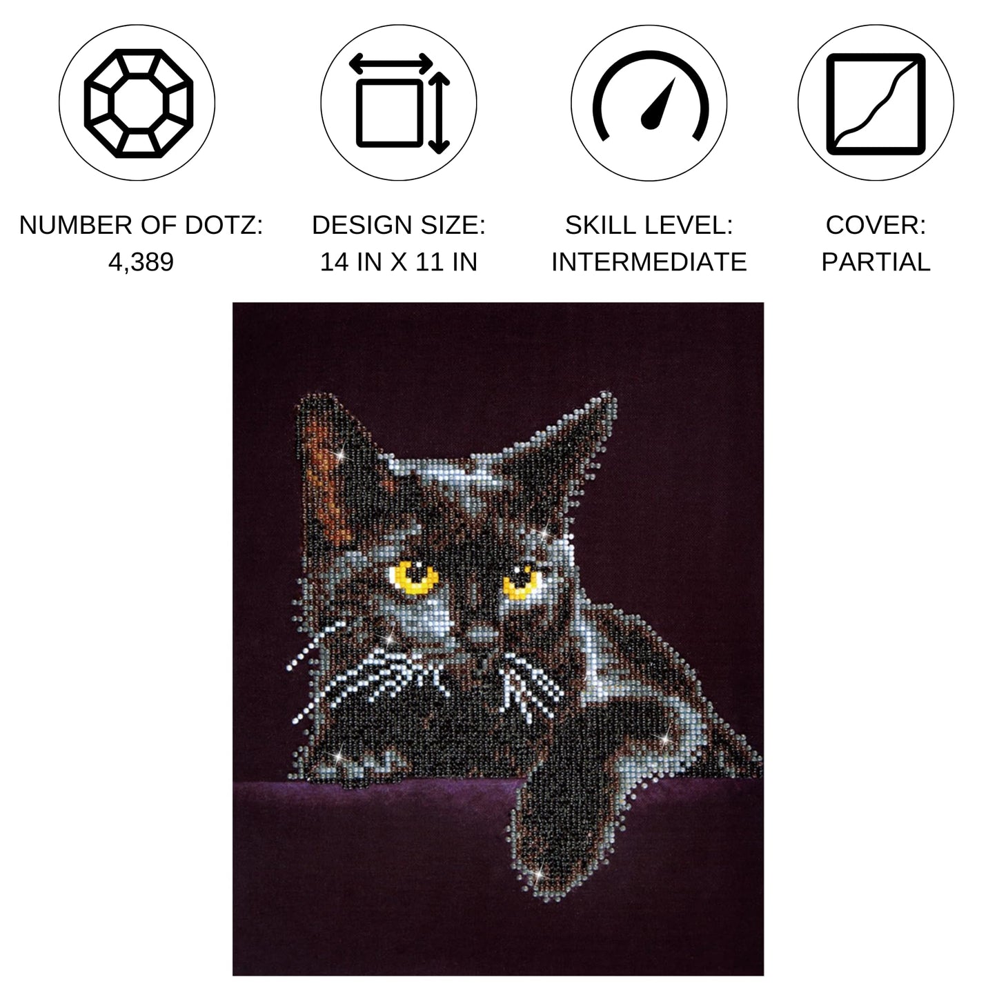 DIAMOND DOTZ Kits - Midnight Cat, Partial Drill, Round Dotz, Diamond Painting Kits, Diamond Art Kits for Adults, Gem Art, Diamond Art, Kits, 14"x11"