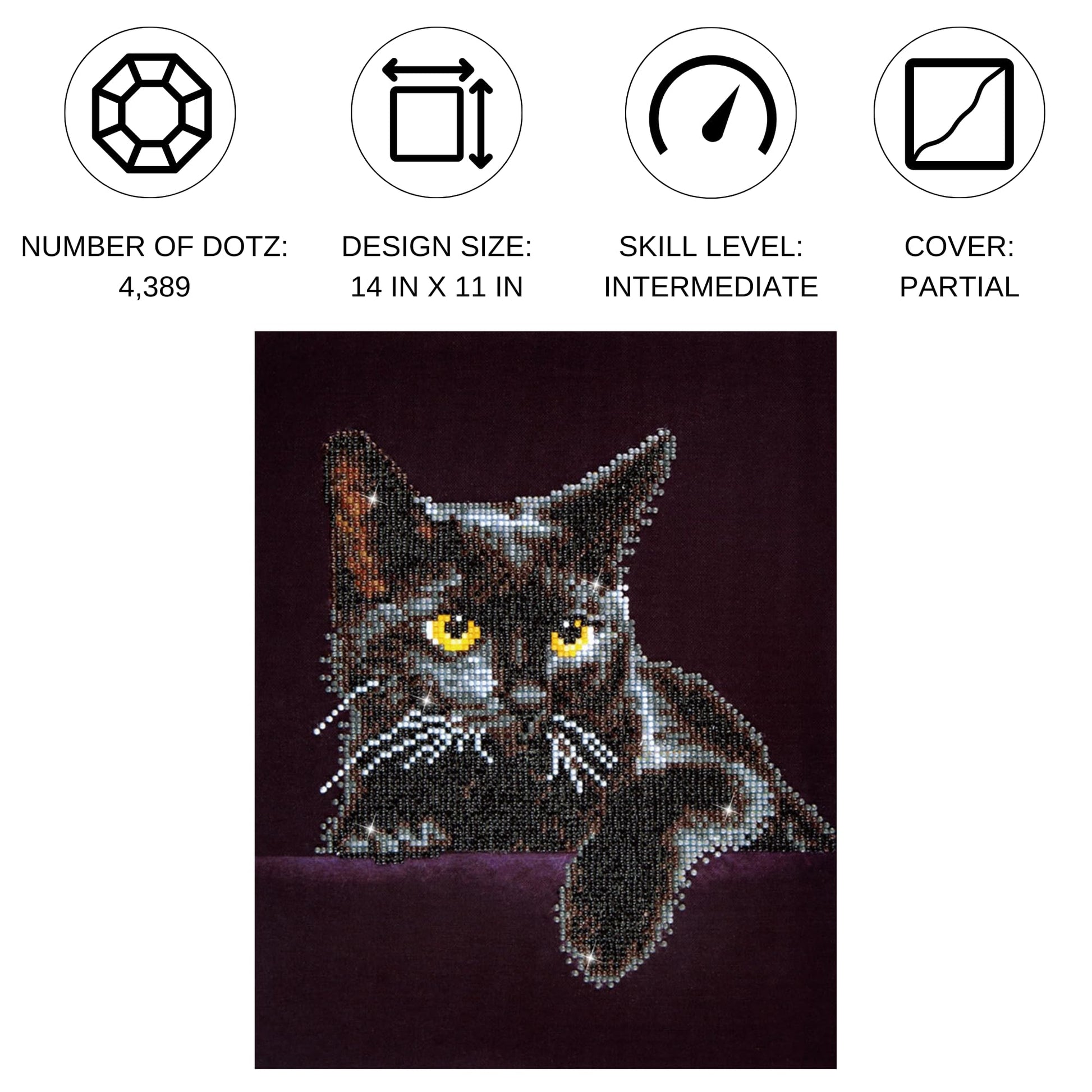 DIAMOND DOTZ Kits - Midnight Cat, Partial Drill, Round Dotz, Diamond Painting Kits, Diamond Art Kits for Adults, Gem Art, Diamond Art, Kits, 14"x11"