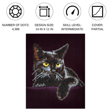 DIAMOND DOTZ Kits - Midnight Cat, Partial Drill, Round Dotz, Diamond Painting Kits, Diamond Art Kits for Adults, Gem Art, Diamond Art, Kits, 14"x11"