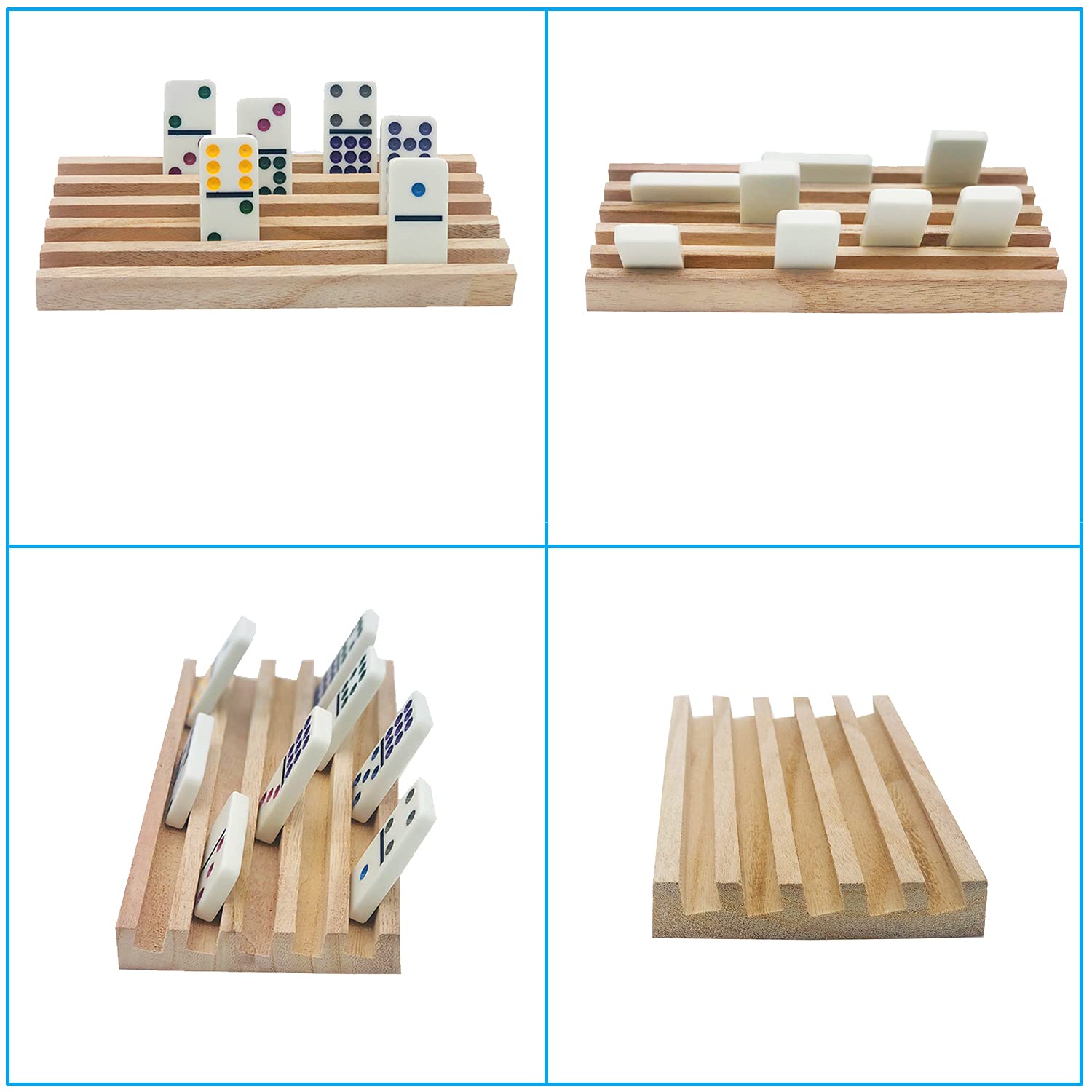 ESSAJOY Wooden Domino Trays/Racks Set of 8 Mexican Train Domino Trays/Racks Double 12 Tiles Holders Rack Domino Tiles Holders Domino Wood Holder【