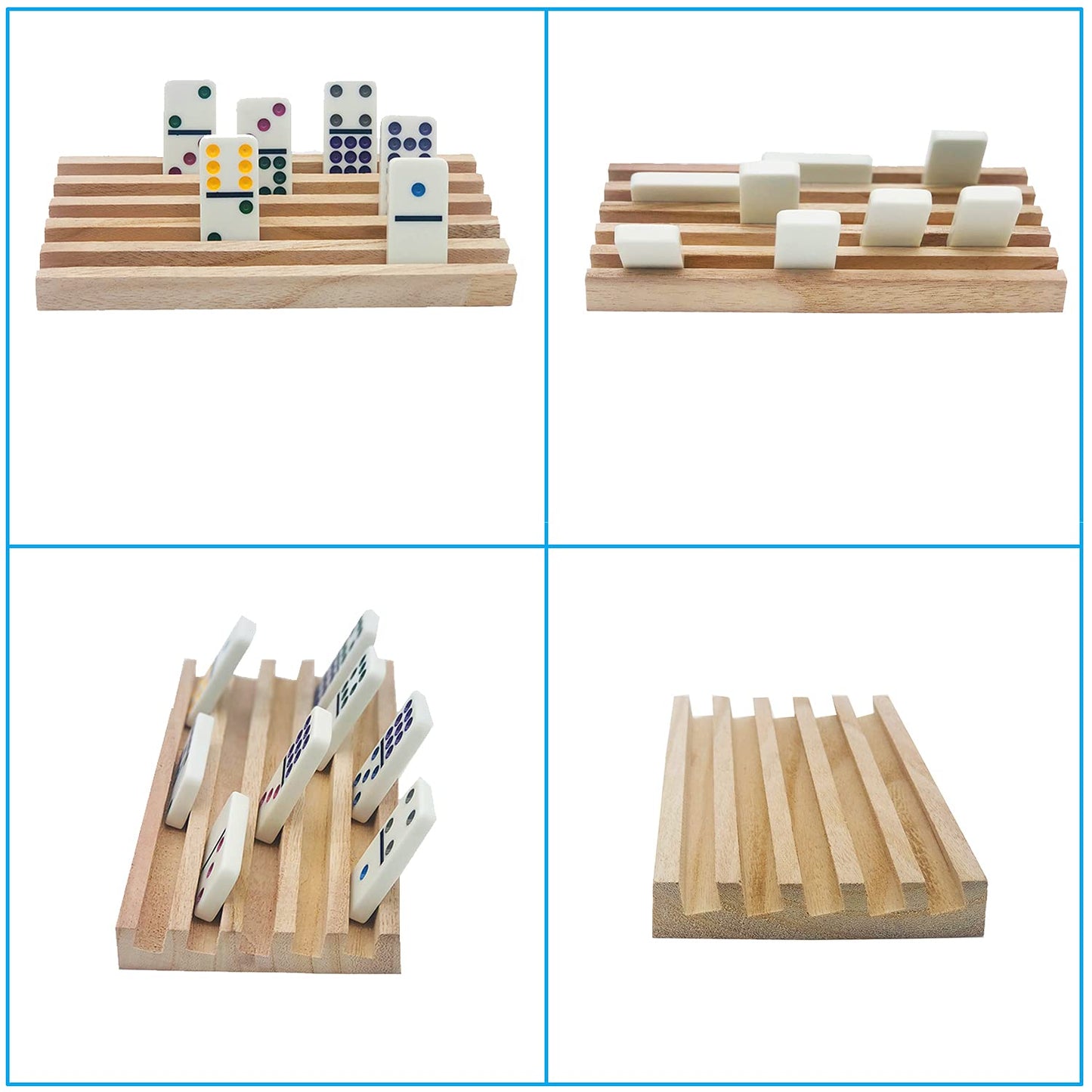 ESSAJOY Wooden Domino Trays/Racks Set of 4 Domino Tiles Holders Mexican Train Wooden Trays/Racks Wood Organizers for Chicken Foot (4 Domino Tiles