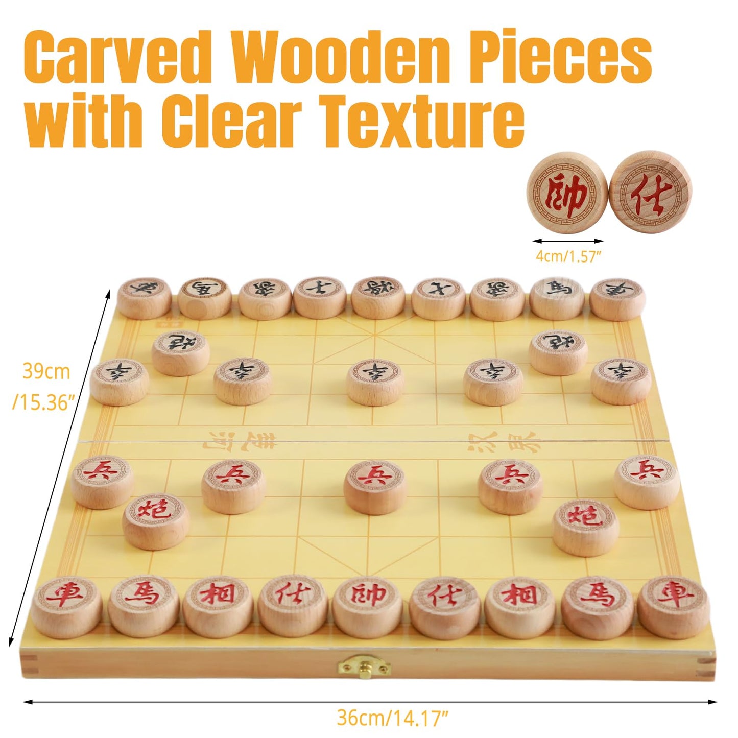 Luoyer 14 Inch Wooden Foldable Chinese Chess Xiangqi Travel Game Set with Wooden Chess Pieces Traditional Tabletop Strategy and Skill Game for Teens