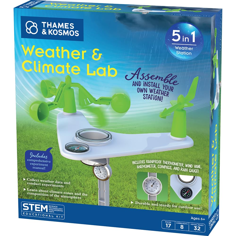 Thames & Kosmos Weather & Climate Lab STEM Experiment Kit, 5-in-1 Meteorology Station w/Wind Vane, Compass, Rain Gauge, Anemometer & Thermometer