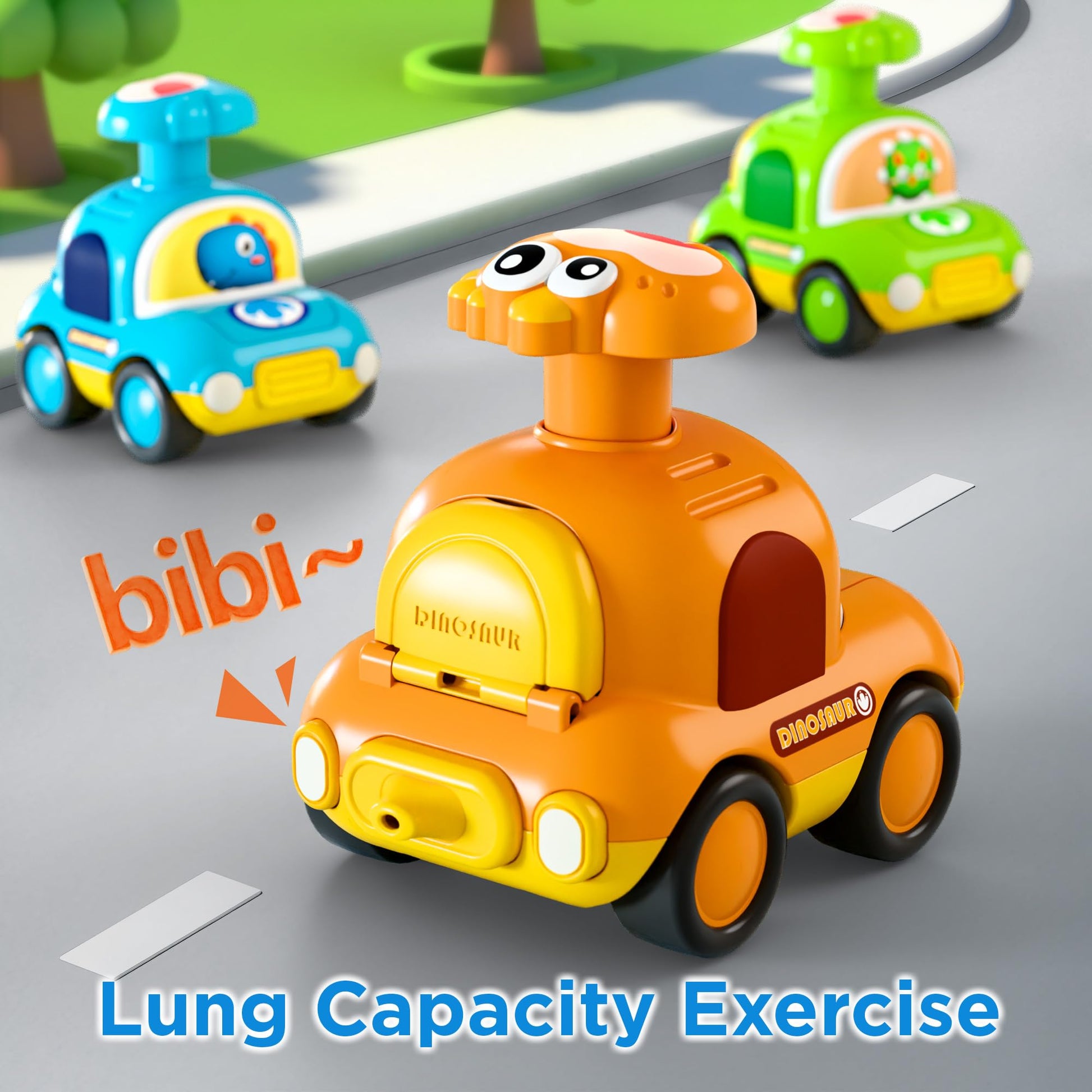 iPlay, iLearn Press to Go Dinosaur Car Toys for Toddlers 1-3, Baby Play Race Vehicle Set, Infant Boy Push Go Friction Toy, 4pcs Animal Car for 12 18
