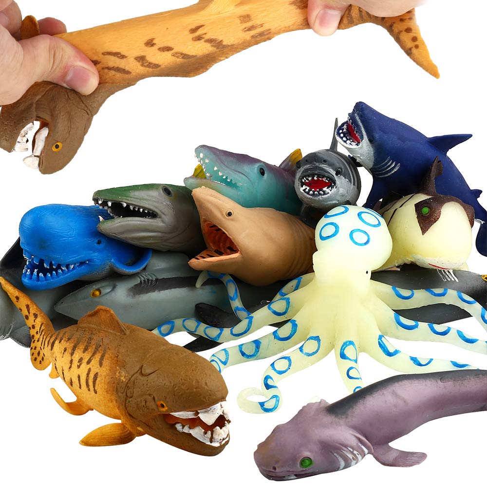 Ocean Sea Animal,8 Inch Rubber Bath Toy Set(8 Pack Random),Super Stretches Material TPR, Some Kinds Can Change Colour, ValeforToy Floating Bathtub Toy