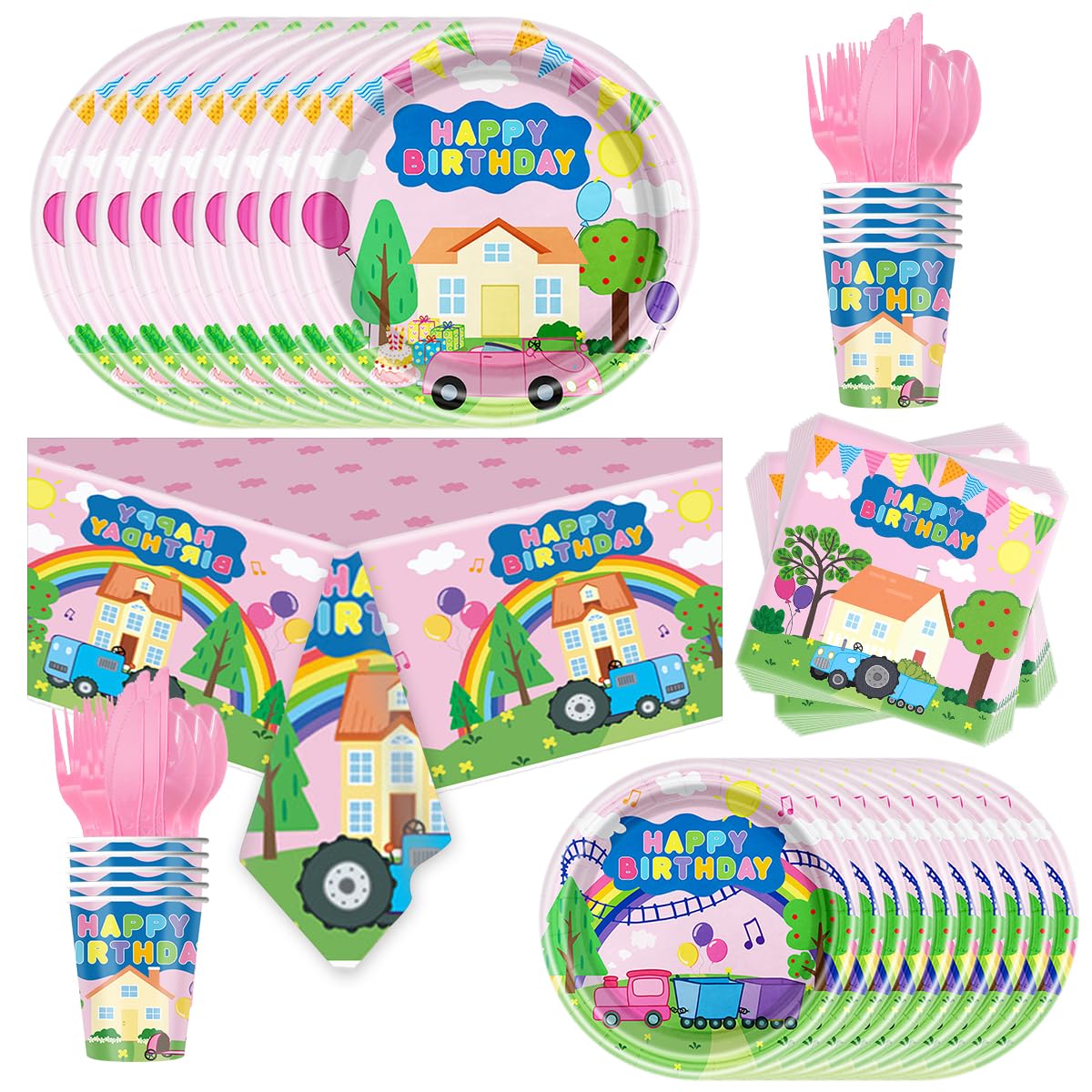 81Pcs Pink Pig Party Tableware Set pink pig Party Decoration pink pig Birthday Party Supplies