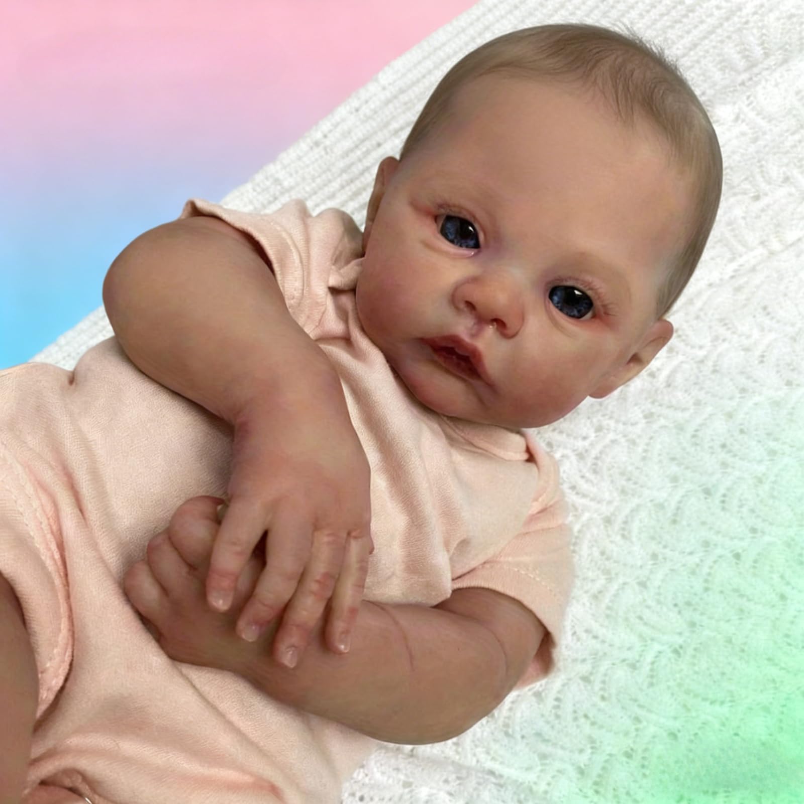 GUESSBELLY 48cm Reborn Cloth Body Doll with 3D-Painting Skin and Visible Veins, 19 Inches Soft Vinyl Newborn Baby Handmade Dress Birthday Toy for 3+