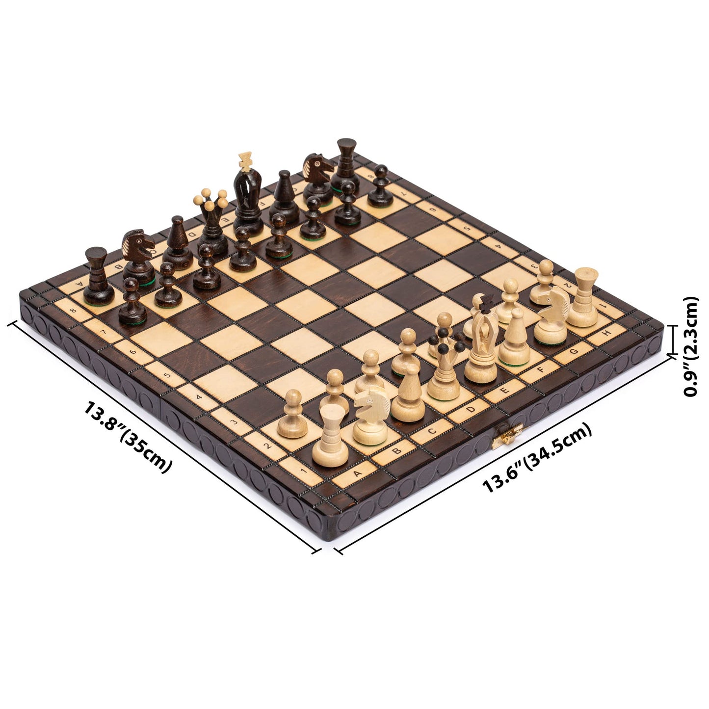 Husaria European International Chess Wooden Game Set, King's Classic - 13.8 Inches Medium Size Chess Set with Handcrafted Chessmen and Felted Folding