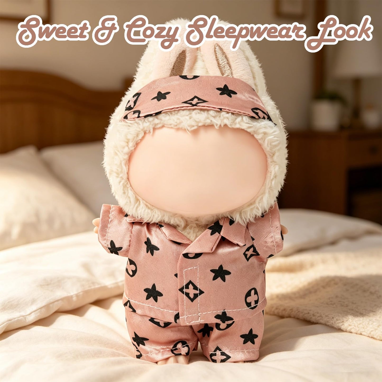 Clothes Compatible with LABUBU Doll - 3PCS Classic Set, 17cm Doll Clothes Designer Outfit for Cozy Night Theme, Stylish Luxury Pajama Accessories