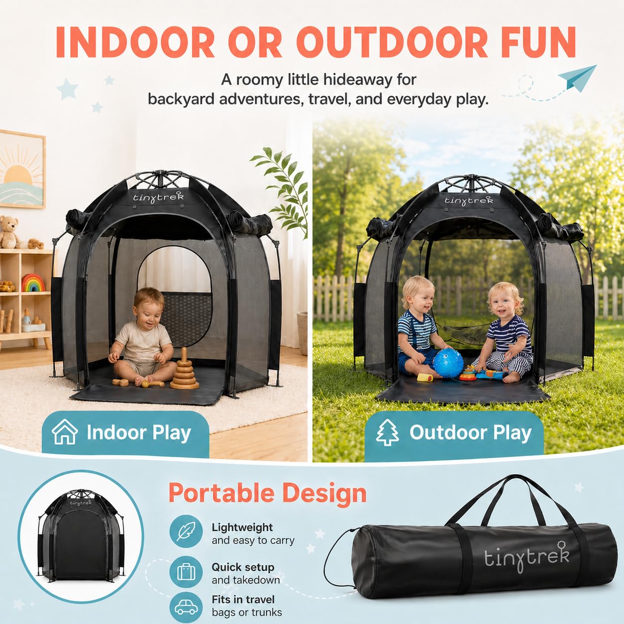 TinyTrek Kids Play Tent for Indoor and Outdoor Fun, Portable Pop Up Tent with Breathable Mesh, Toddler Play Space for Travel, Backyard, Camping
