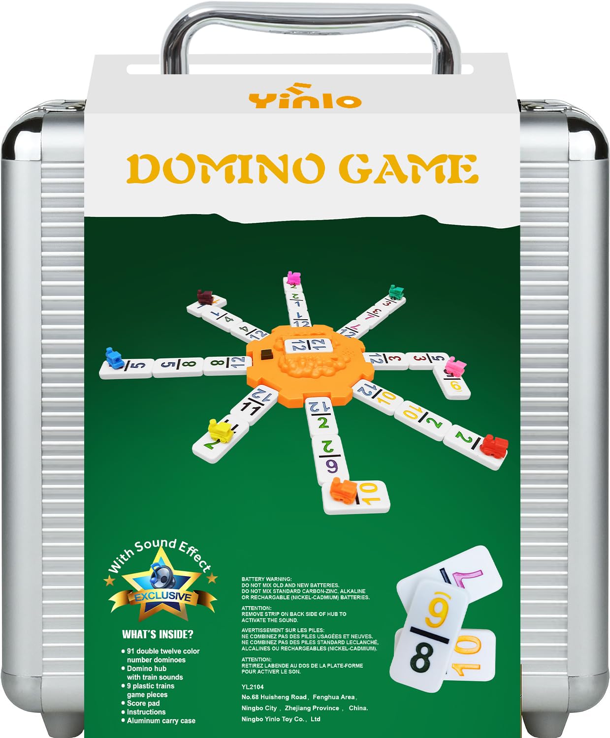 Yinlo Mexican Train Dominoes Set?Double 12 Dominoes with Train Sound Effect, Portable Travel Games, 91 Tiles Colored Number Domino Game Set