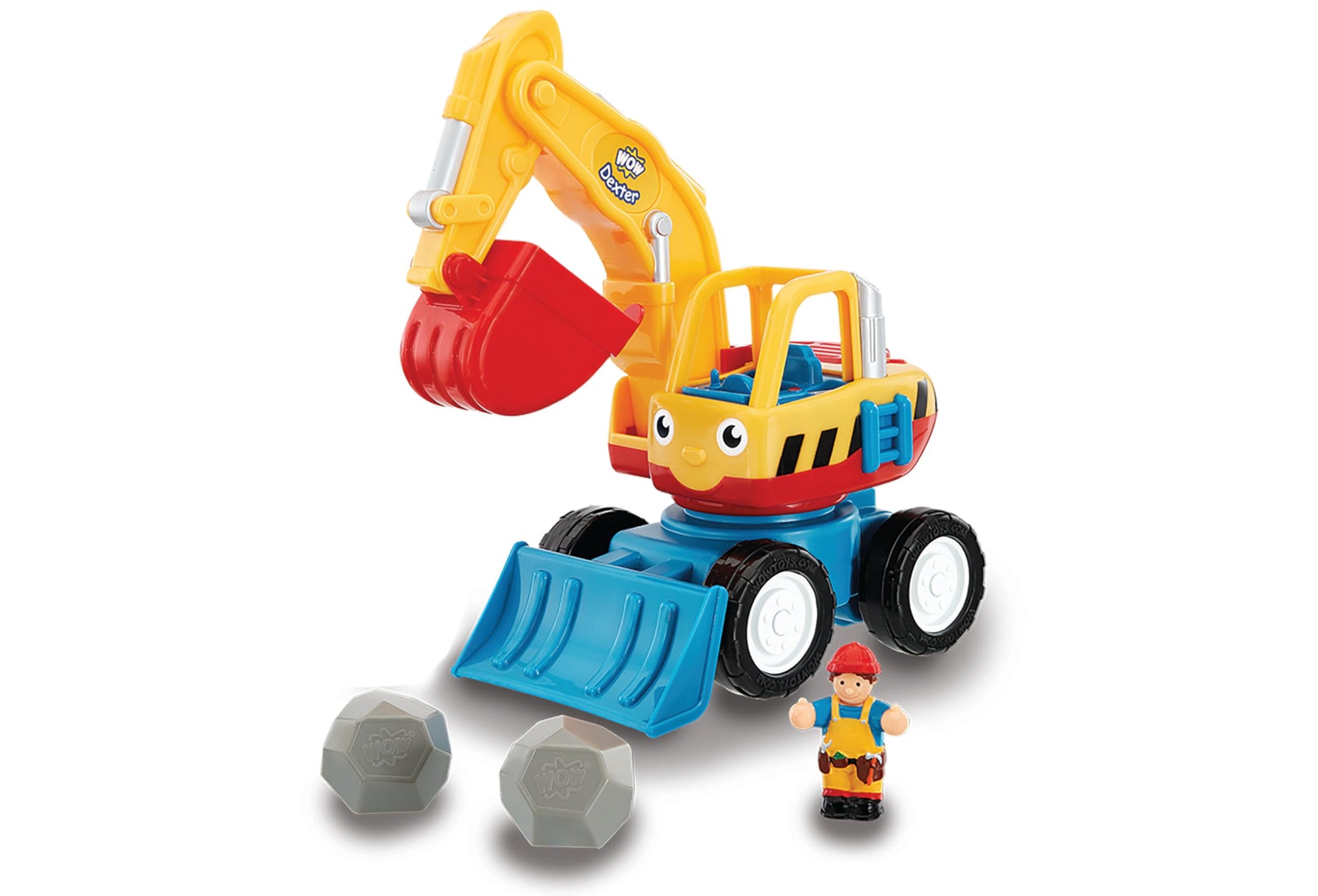 WOW Toys Dexter The Digger - Friction Powered Excavator Truck with Driver Figure & Moving Scoop | No Batteries, Durable Toddler Construction Toy