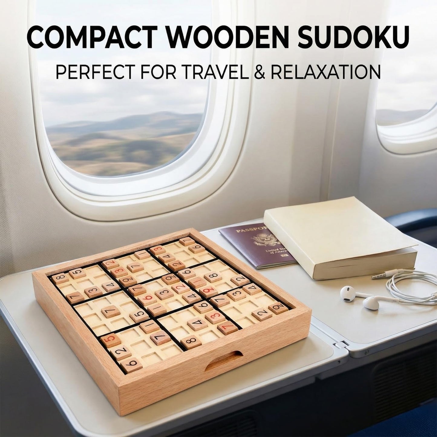 Wooden Sudoku Puzzle Board Game Set with Drawer, 9x9 Math Brain Teaser Desktop Game, Natural Beechwood Logic Thinking Training Toy for Adults