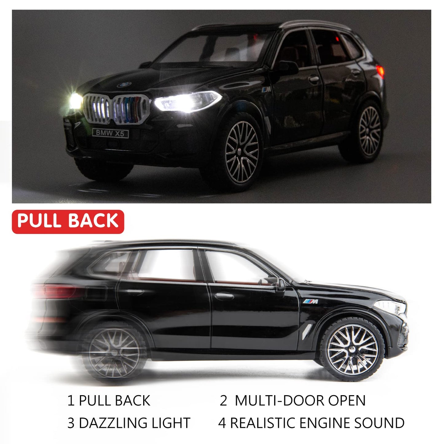 BDTCTK 1:32 Comapatible for X5 SUV Model Car Toy, Zinc Alloy Pull Back Toy car with Sound and Light for Kids Boy Girl Gift(Black)