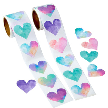 Playbees Watercolor Heart Stickers for Kids - 200 Pack of Rainbow Heart Themed Designs - Valentine’s Day Kids Educational Arts and Crafts
